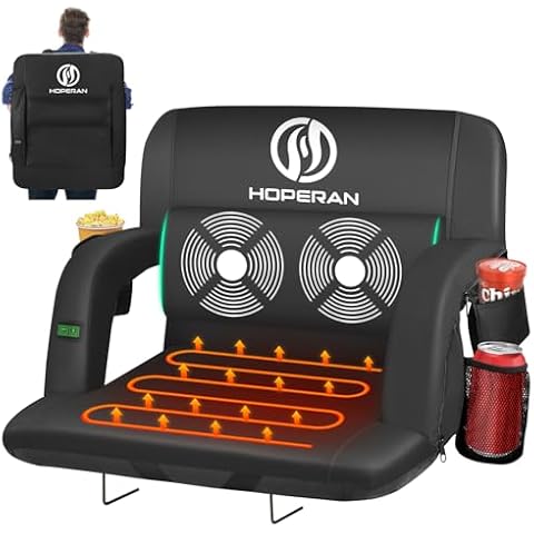 HOPERAN 23" Massage Heated Stadium Seats for Bleachers with Back Support & Lumbar Pillow, 3 Level Heating & 6 Modes Massage Portable Heated Stadium Chairs for Bleachers Cover