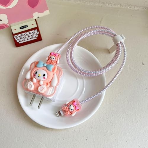 Image of Dezet For iPhone Charger 18-20W Cute Cartoon Charging Cable Protector Set For iPhone Fast Charging USB Cable With Protective Silicone Cover & Organizer Clip Stylish Design (PINK 6 CAT W),1M