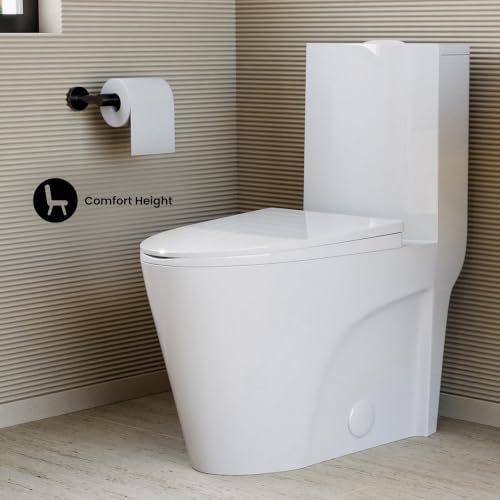 Image of St. Tropez One-Piece 14 inch Rough-in 1.1 /1.6 GPF Dual Top Flush Elongated Toilet in Glossy White