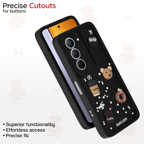 Image of Outlouders Back Cover for Realme P3x 5G | 3D Cartoon Bear Cute Fun Silicone Full Body Protection Bumper Case (Black)
