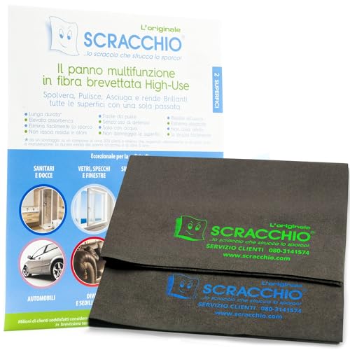 Scracchio Original, Paño de Microfibra con Duración +5 años, Paños para Coche, Limpieza del Hogar, Cristales, Espejos y Ventanas, Limpia Solo con Agua, Sin Productos Químicos (2uds)
