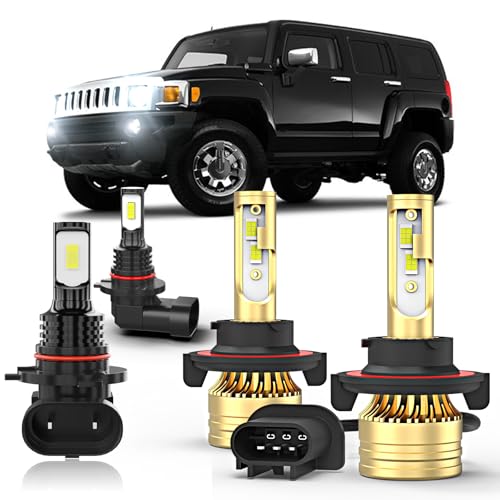 cayrsk Compatible For Hummer H3 2006 2007 2008 2009 2010 LED Light Bulb,9008 Hi/Lo Light Bulbs + 9140/9145 Fog Light Bulbs,6000K White,500% Brightness 9008 9140 Bulb Combo,Plug and Play,Pack of 4