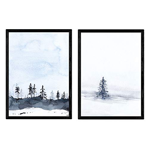 Nacnic Set de dos láminas Nordico, paisaje nieve. Láminas estilo nórdico para enmarcarTamaño A4