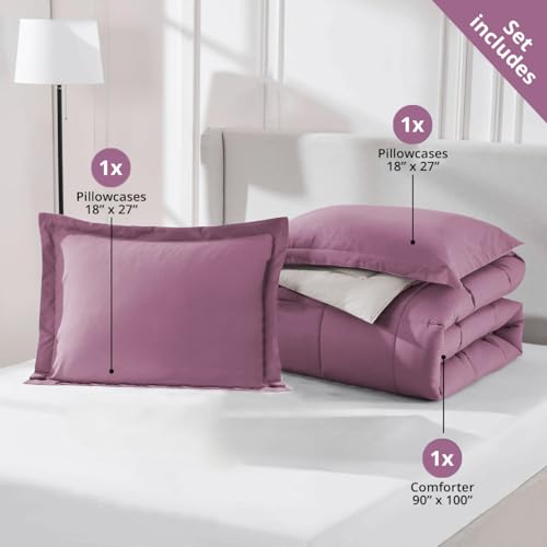 Image of FURBO Microfiber Reversible AC Comforter Set for Double Bed | 200 GSM Lightweight All Season Quilt, Soft Warm Blanket with 2 Pillow Covers | King Size (90 x 100 Inches, Plum & Vanilla)