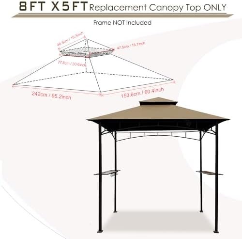 Hugline 5x8 Grill Gazebo Replacement Canopy - Khaki Water-Resistant BBQ Shelter Top for Model L-GG001PST-F image 12