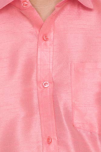 Image of VASTRAMAY Men's Ethnic Silk Blend Shirt Full Sleeves - South Indian Shirt in Rose Gold, for Casual, Formal | Festive Ethnic Outfit For Rakhi