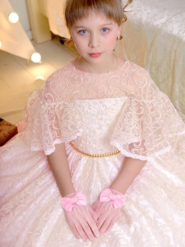 Bencailor 3 Pieces Girls Lace Gloves Halloween Cosplay Costume Tea Party Little Girls Princess Dressing Gloves for Wedding4