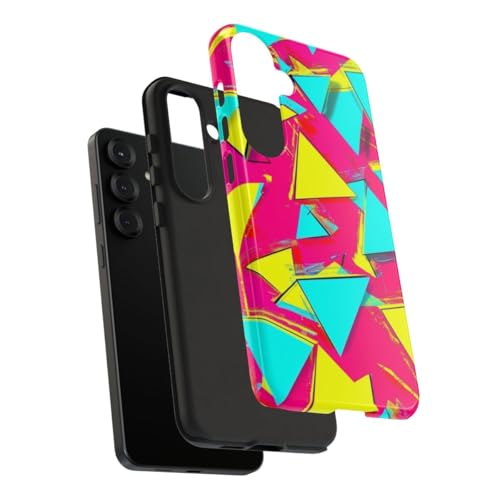 Coque Samsung S25 Plus triangles fluo rose protection rigide brillante motif - 4