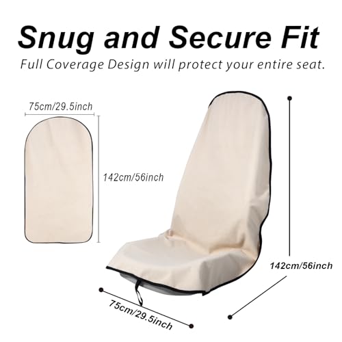 Image of Car Seat Cover Protector Front Seats,for Gym Workout,Running,Swimming,Beach and Hiking,Waterproof Sweat Towel Bucket Seat Covers for Cars SUV Trucks (Off-White, 2Pcs)