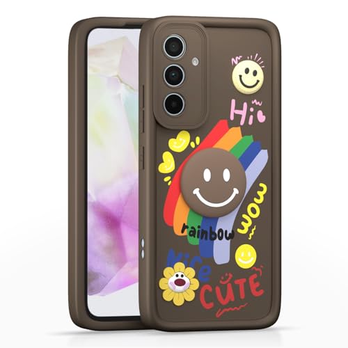Image of Pikkme Back Cover for Samsung Galaxy A35 5G | Soft Silicone| Cute Rainbow Smile & 3D Cartoon Flower Design | Shockproof Raised Camera Protection Bumper Case (Brown)