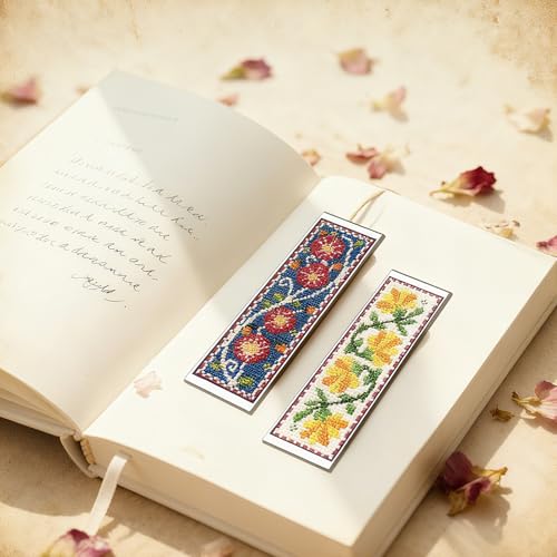 Image of FREEBLOSS 6 Set Cross Stitch Bookmark Kit 11 CT Complete Stamped Cross Stitch Kit DIY Embroidery Bookmark Kits for Adult Beginners with Instructions, Vintage Floral Pattern, 6 x 20 cm /8 inch x 2.4 inch