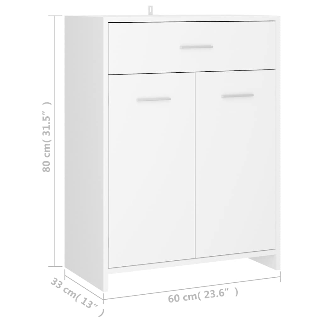 Armadietto da bagno in legno bianco, 60 x 33 x 80 cm, con 2 scomparti, salvaspazio, montaggio a parete per bagno, WC degli ospiti, spazio e ordine nel lavandino
