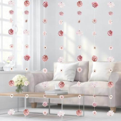 6 PCS Artificial Rose Flowers Hanging Decorations Dangling Fake Rose with Hooks Spring Party Decorations for Wedding Party Background Birthday Anniversary Arch Decor (Pink)