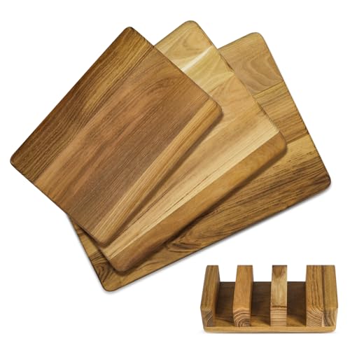 Set de 3 tablas de cortar de madera de teca miniatura 1