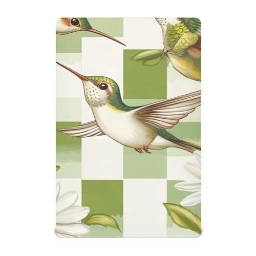 Image of Crib Sheet Breathable Soft Crib Mattress Sheet for Baby Toddler Boys Girls Fitted Crib Sheet Fit Standard Crib Mattress 52 x 28 Inch Checkered Green and White Hummingbirds Daisy