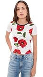 alice + olivia Women's Onie Baby Ringer Tee, Summer Poppy, S