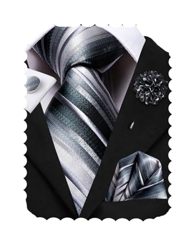 Image of Hi-Tie Men's Tie Lapel Pin Set Pocket Square Cufflinks Formal Woven Silk Tie Sets Wedding Party