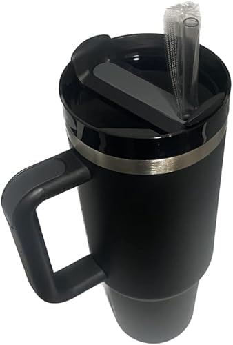 Miniatura 3 de Vaso aislante Adventure Quencher de 40 onzas con asa y pajita, taza de viaje reutilizable al vacío (negro)