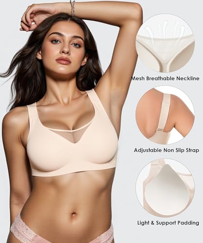 Image of Wireless Bras for Women (34C-42DD), Extremely Comfortable Seamless Bra Mesh Bralettes Adjustable Straps Everyday Bra