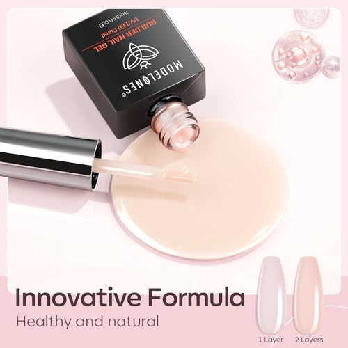 Modelones Gel Nail Polish Builder Nail Gel, 8-in-ONE Cover Nude Gel Builder, Hard Gel Builder for Nails Strengthener Extension Gel Base Coat False Nail Tips Glue Gel in a Bottle 15ML Hard Gel - Image 7