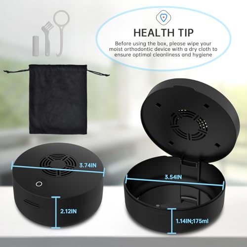 Voraiya UV Retainer Case with Fan, UVC Retainer Cleaner, Aligner Case Includes Vent Holes and Mirror, Portable Retainer Holder Box for Mouth Guard, Aligners, Night Guard, Black - Thumbnail 4