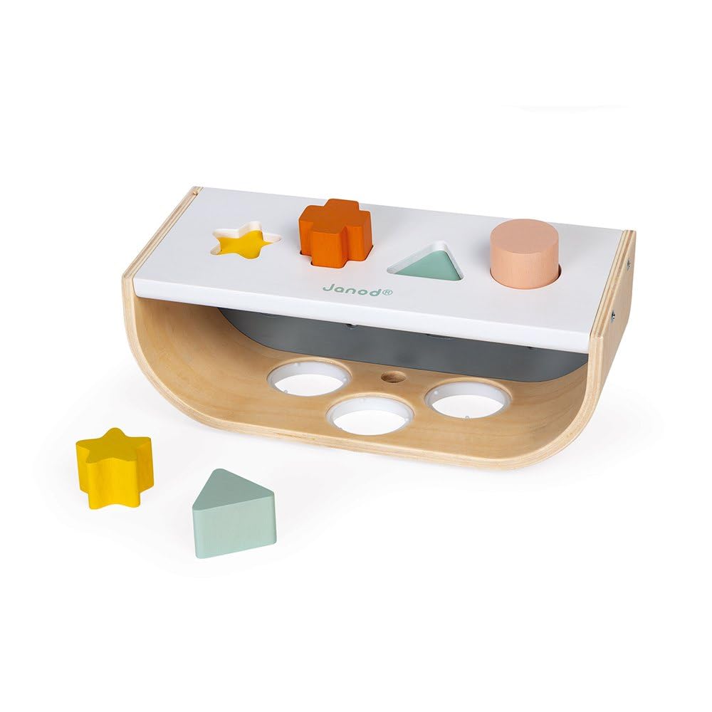 Janod - Tap Tap Sweet Cocoon - 3 In 1 Wooden Toy, Tap Tap, Embedding and Shape Box - Fsc Certified Early Learning Game - from 1 Year Old, J04409