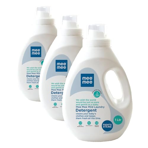 Image of Mee Mee Baby Liquid Detergent 1 L | pH Balanced, Free from Harsh Chemicals, Safe for Mother's Hands & Baby's Skin | Anti-Bacterial, Removes Stains & Odor with One Drop, Hypoallergenic (Pack of 3)