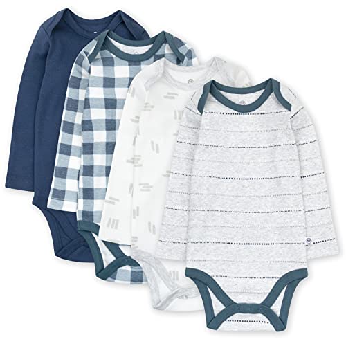 Image of HonestBaby 4-Pack Long Sleeve Bodysuits One Piece 100% Organic Cotton for Infant Baby Girls, Boys