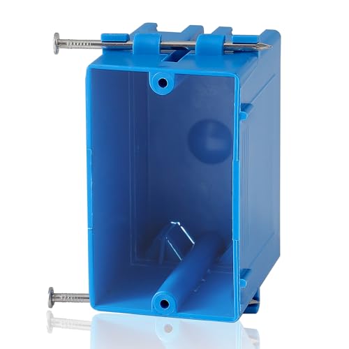 Single Gang Electrical Box, New Work Box 1 Gang with Nail, 18 cu. in, Blue Switch & Outlet Wall PVC Electrical Junction Box for Home Improvement Residential Commercial Buildings Job Applications