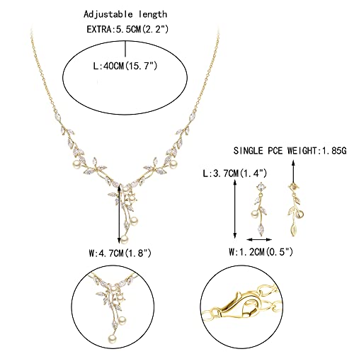 Image of EVER FAITH Wedding Cubic Zirconia Jewelry Set for Women, Marquise White Simulated Pearl Floral Vine Bridal Prom Necklace Earrings for Bride