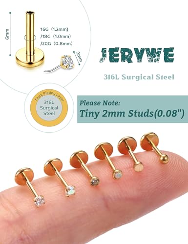 20G/18G/16G Flat Back Earrings Stud - Hypoallergenic Earrings for Women - 316L Surgical Stainless Steel Tragus Cartilage Lip Medusa Piercing Jewelry - Threadless Nose Stud for Women Men 2mm3