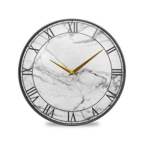 Vvfelixl G44059218P401C436S808 Marble Silent White Mable Texure Large Wall Clock Battery Operated Silent 12 Inch Round Mute Quiet Desk Clock Decoration Home Decor Living Room Modern cover