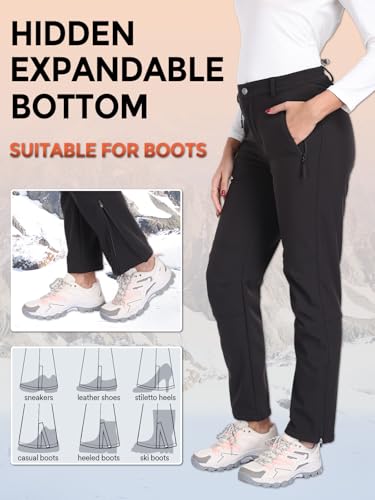 Zalify Damen-Skihose, wasserdicht, mit Fleece gefüttert, isoliert, Softshellhose, warme Hose für Winter, Wandern, Outdoor, Schwarz, Größe 4XL