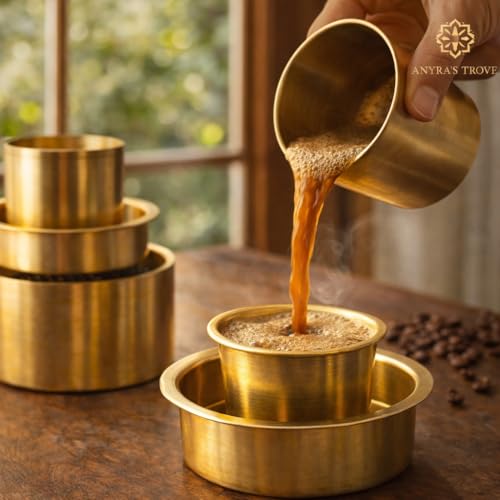 Image of ANYRA'S TROVE Pure Brass Filter Coffee Maker,South Indian Madras Kappi Drip Decoction Coffee Brewer, Coffee Filter with upto 5 cups,Home & Kitchen
