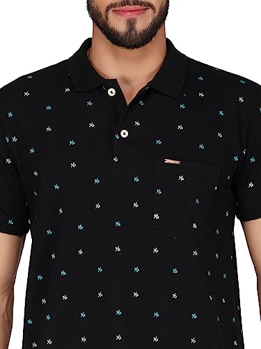 Image of PRORIDERS Half Sleeve Cotton Blend Regular Fit Men's Polo with Snap Button and Floral Print for Casual wear T-Shirt