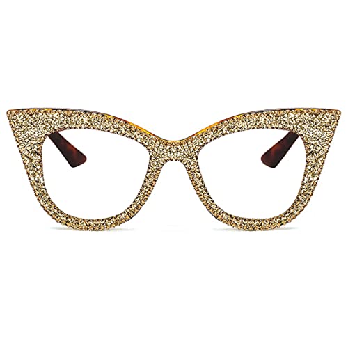 mincl Cat Eye Reading Glasses Bling Rhinestones Crystal Black Diamond Frame Eyewear Anti Blue Light Reader (leopard, 1.5x)