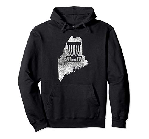 Maine Disc Golf State with Basket Distressed Graphic Pullover Hoodie
