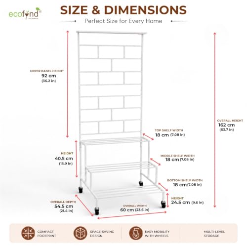 Image of ecofynd Eden Plant Stand with Wheels for Outdoor Balcony, Flower Stand for Indoor Plants, Large Metal Planter Stand for Living Room, Home Decor, Indoor & Outdoor Plants, 4 Tier (PS058-WHT-WHEL)