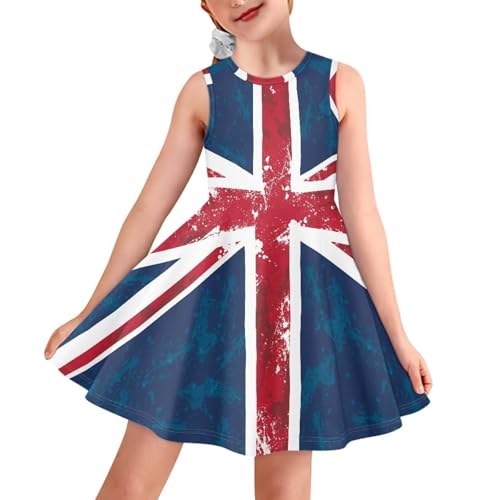 Vestido sin mangas para niñas pequeñas, vestido de patinadora, vestido midi hasta la rodilla, plisado, vestido de verano, Bandera británica., 11-12 años