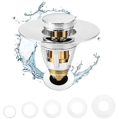 Fransiton Bathroom Sink Stopper, 1.1-1.77 Inch Basin Pop Up Sink Drain Stopper, Anti Clogging Drain Plug with Detachable Hair Catcher, Chrome Cover
