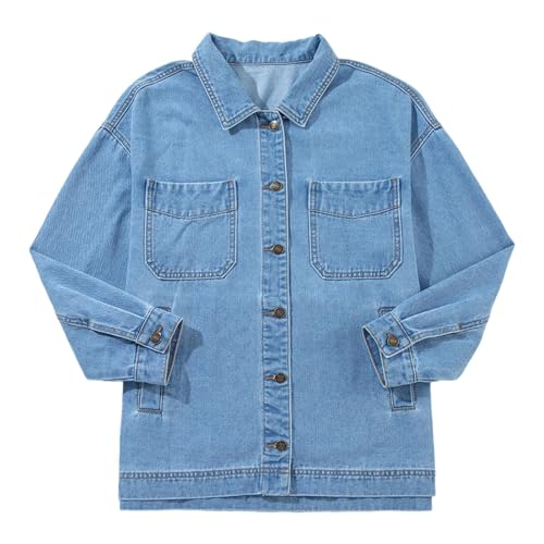 Generisch Chaqueta casual Chaqueta vaquera informal con manga larga Bolsillo frontal con botones Abrigo de moda para la comodidad diaria de la ropa de calle, azul, XL