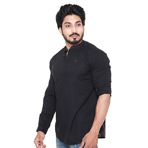 Image of Men's Linen Chinese Collar Full Sleeve Plus Size Short Kurta