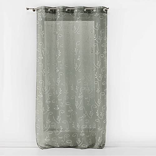 DOUCEUR D'INTERIEUR Eyelet Curtain 140 x 240 cm Green, W 55.1" x L 94.5" (1 Panels)