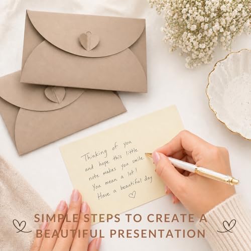 Image of TOWNBUS -Pack of 30 - Heart Clasp Envelope Set with Blank Cards - 6.25 x 4.25 Inch(15.8 x 10.7 cm) Premium Heavyweight Kraft Invitation Envelopes for Weddings-Cappuccino