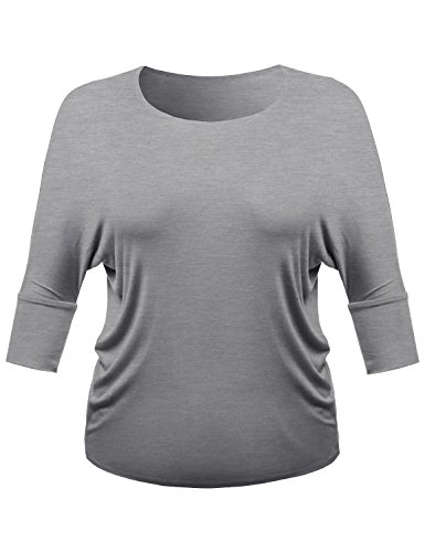 Round Neck Shoulder Raglan Short Sleeve Plus Size Top Gray Size 1XL