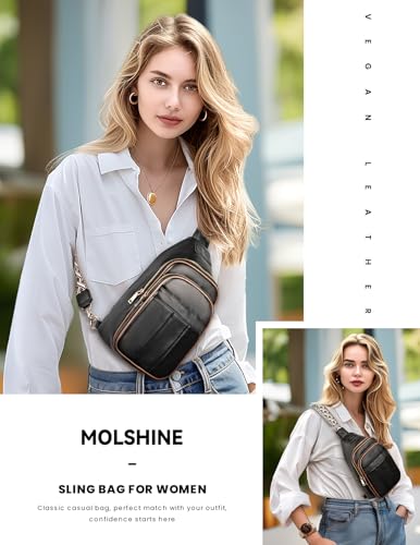 molshine Sling Crossbody Bag, Fashion Chest, Casual PU Leather Shoulder Bag for Women Work Travel Hiking Cycling 6