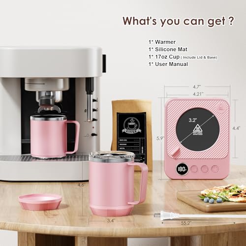 Image of Felibeaco Coffee Mug Warmer & Mug Set for Desk, Smart Coffee Cup Warmer with 16oz Heated Mug, Cup Heater with Auto Shut Off for Office /Home, Coffee Gifts for Women /Men /Dad on Father's Day, Pink