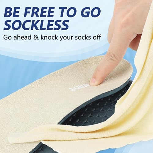 Image of riemot Sockless Terry Cloth Insoles for Women Beige US6 / EU37 | Soft terry cloth, barefoot comfort, moisture-wicking feel, light cushioning, trim-to-fit for loafers, slip-ons and flats