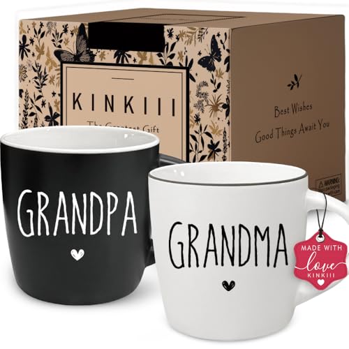 Promoted to Grandma Grandpa Coffee Mug Set Gifts, Pregnancy Announcement Gift for Grandparent, Unique Pregnancy Reveal Gift for Grandma Grandpa, Christmas Thanksgiving Mug Gifts for Grandparent, 13oz