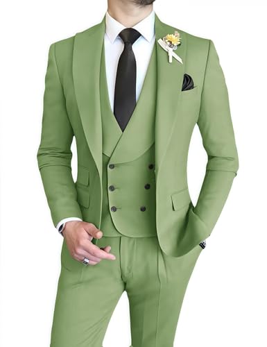 Wangyue Mens Suit 3 Piece Slim Fit Suit for Men Double Breasted Suit Men Wedding Groom Party Prom Suit